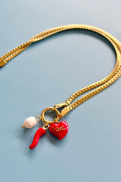 Mosk - Red Hot love me charm necklace