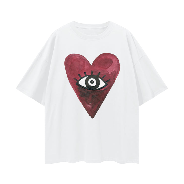 Maku - Burgandy hearts - white oversize tee
