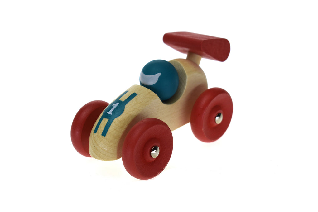 Red racing wooden car