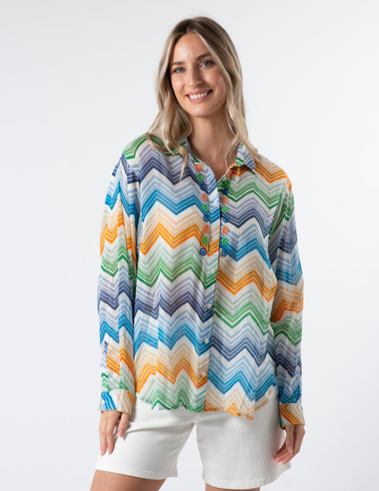 Syros Blouse - Zig Zag Green