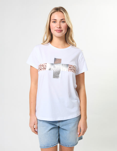 Stella & Gemma - white silver cross t - shirt