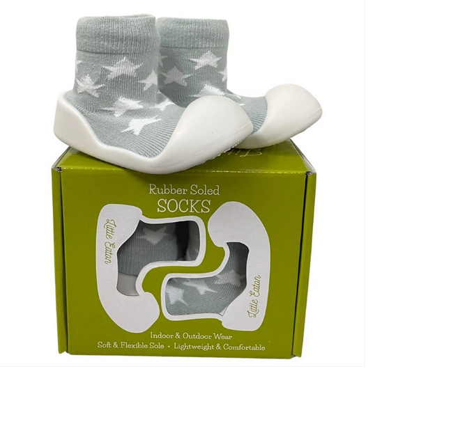 Rubber soled Socks - Grey / White Star