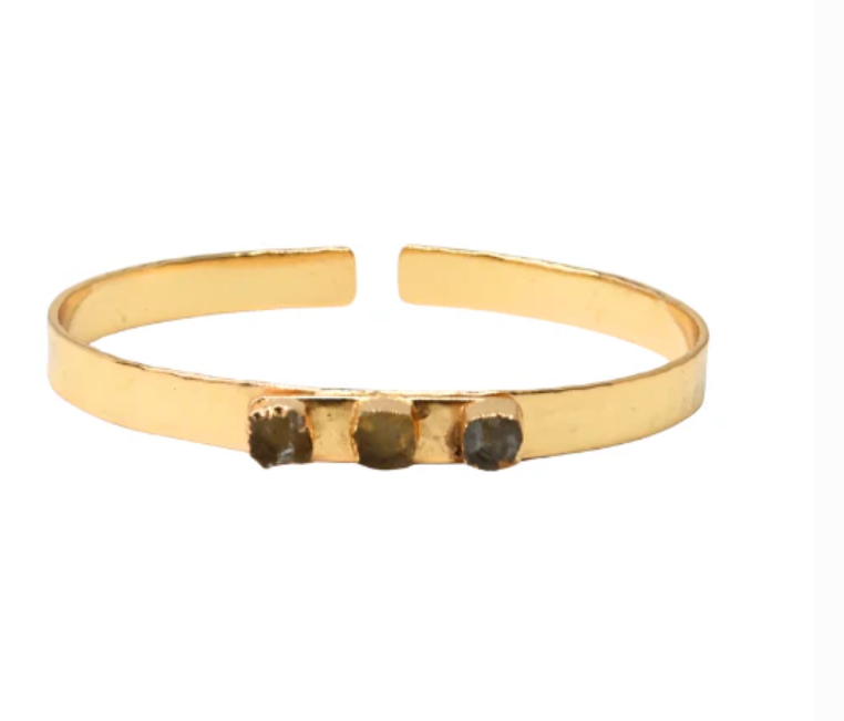 Melanie Woods - Euro Gold cuff bangle with 3 gems-