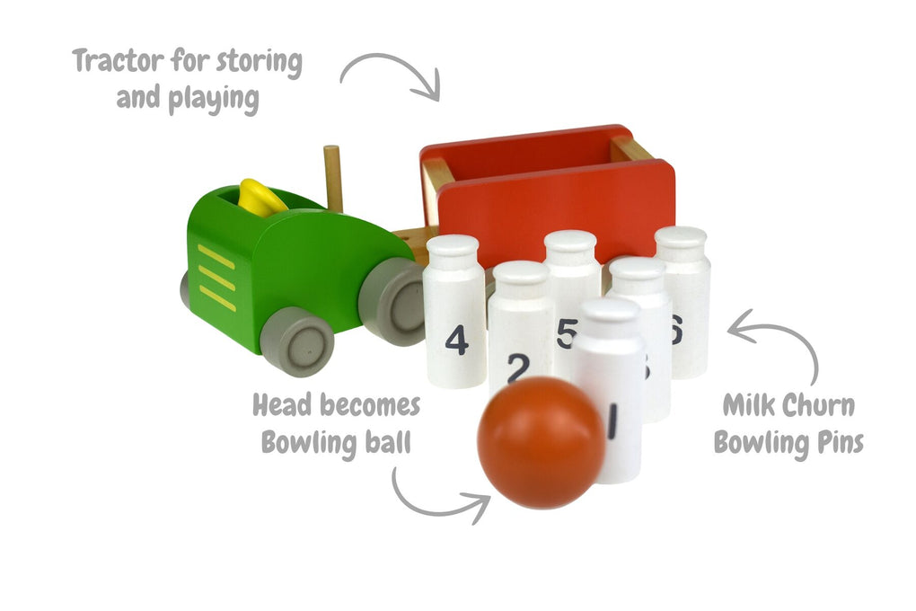 Milk bottle tractor & bowling set