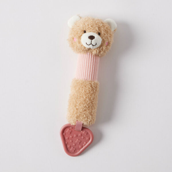 Jiggle & Giggle Hugglies Teddy Bear Squeaker With Teether - Pink